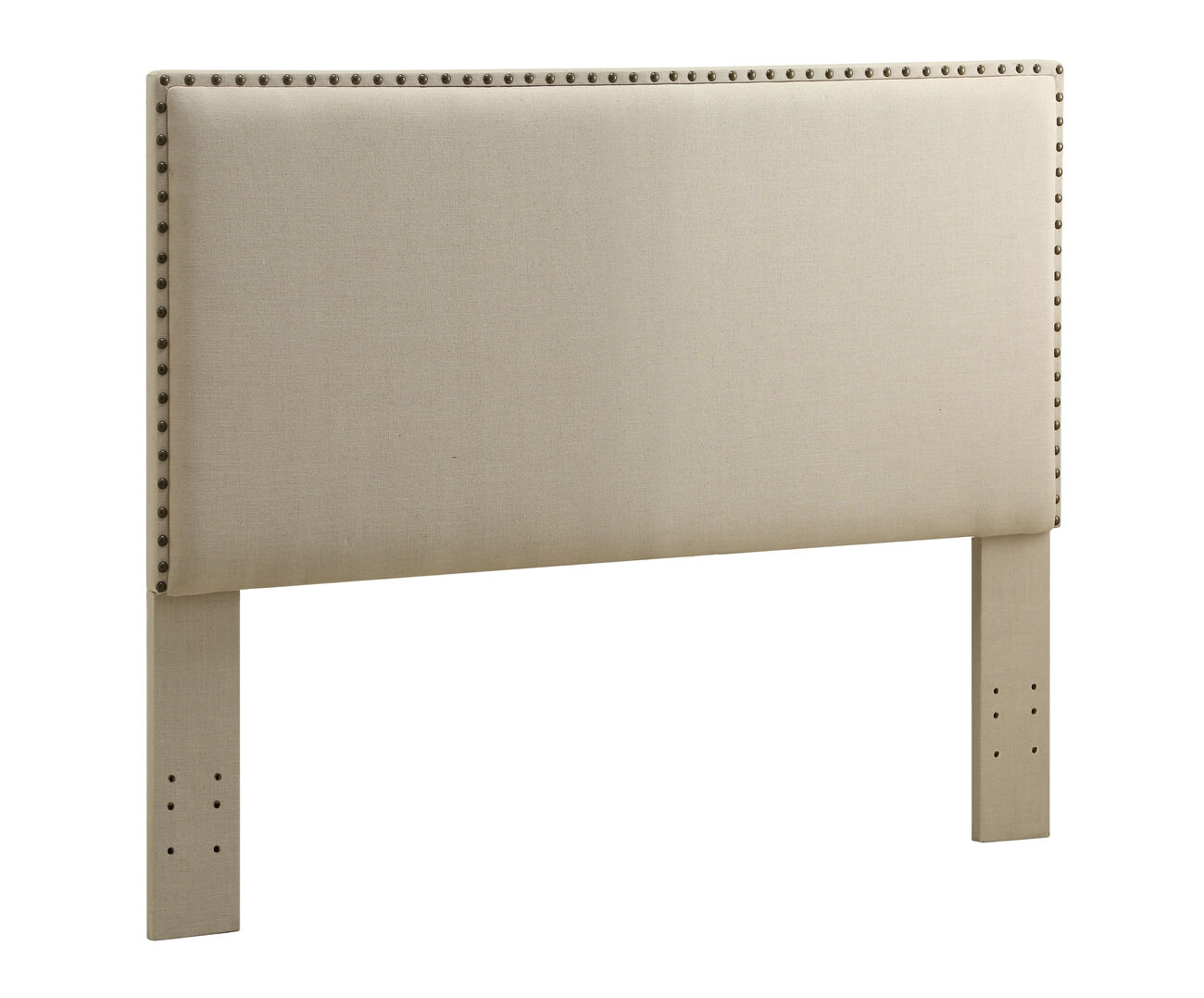 Wooden Full Queen Size Headboard with Nail head Trim Details, Beige