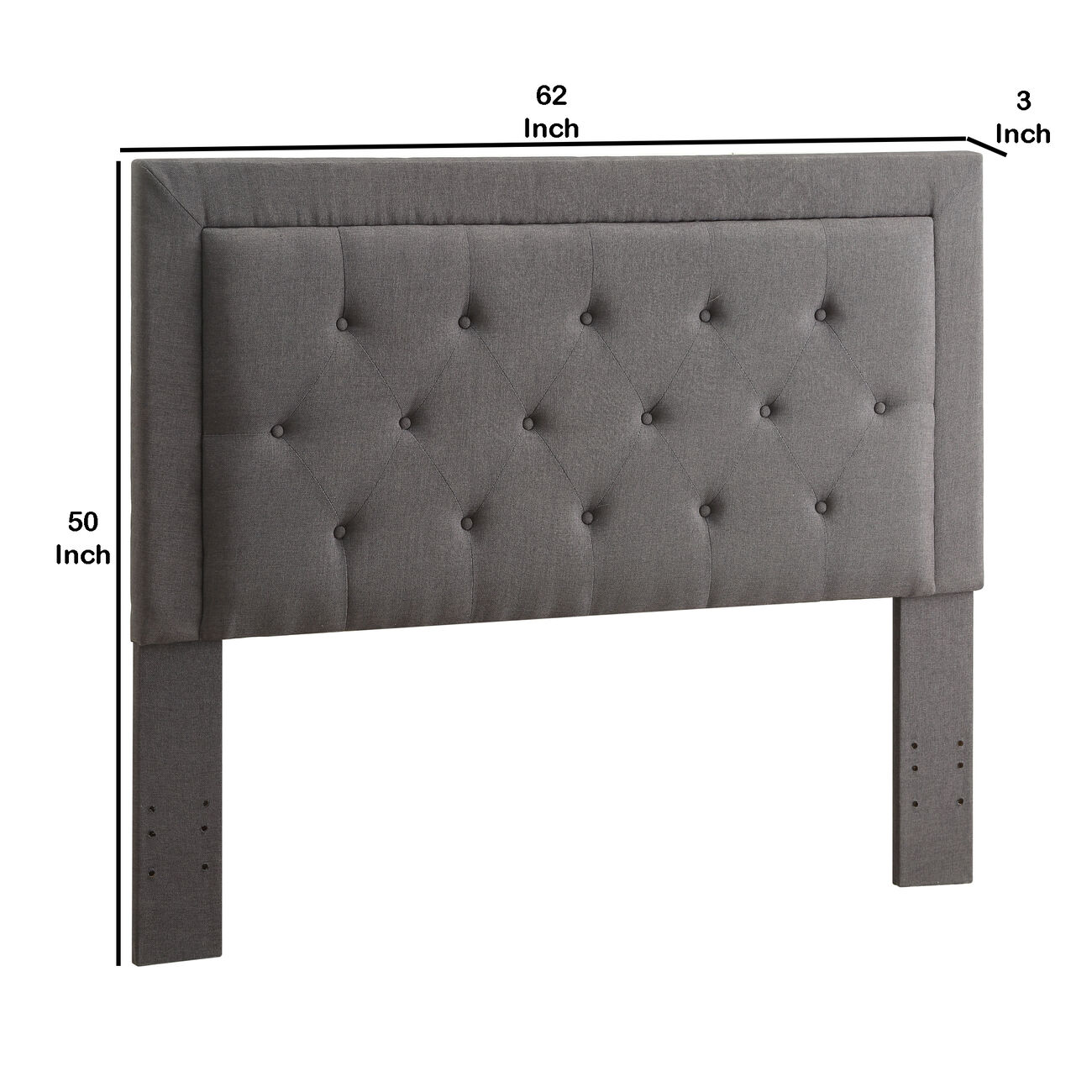 Fabric Upholstered Full Queen Headboard with Button Tufting, Gray