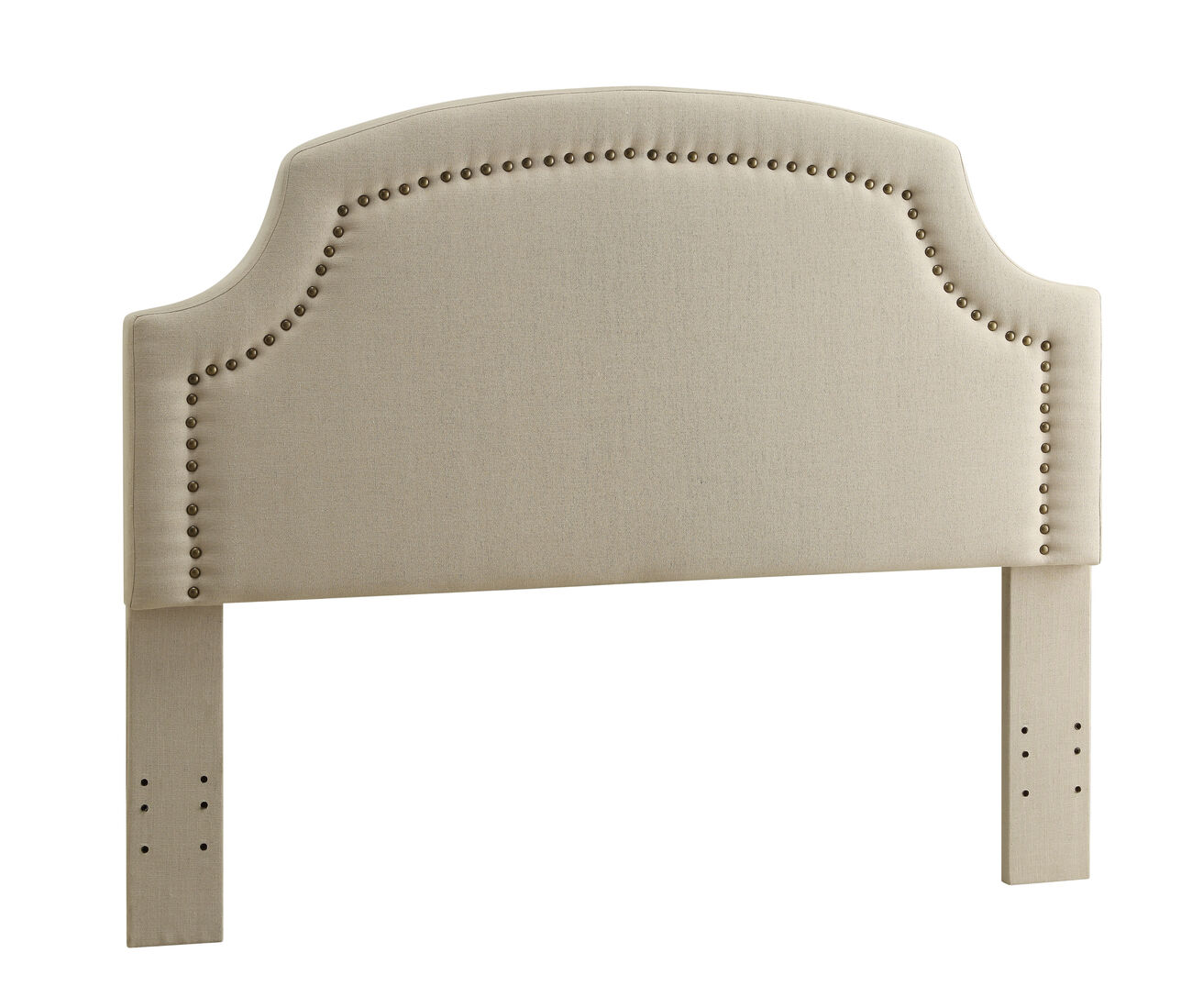 Wood and Fabric Full Queen Size Headboard with Scalloped Edges, Beige