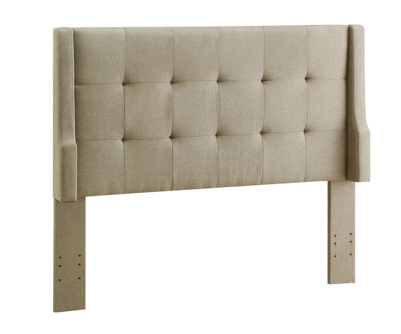 Wood and Fabric Full Queen Size Headboard with Wingback Design, Beige