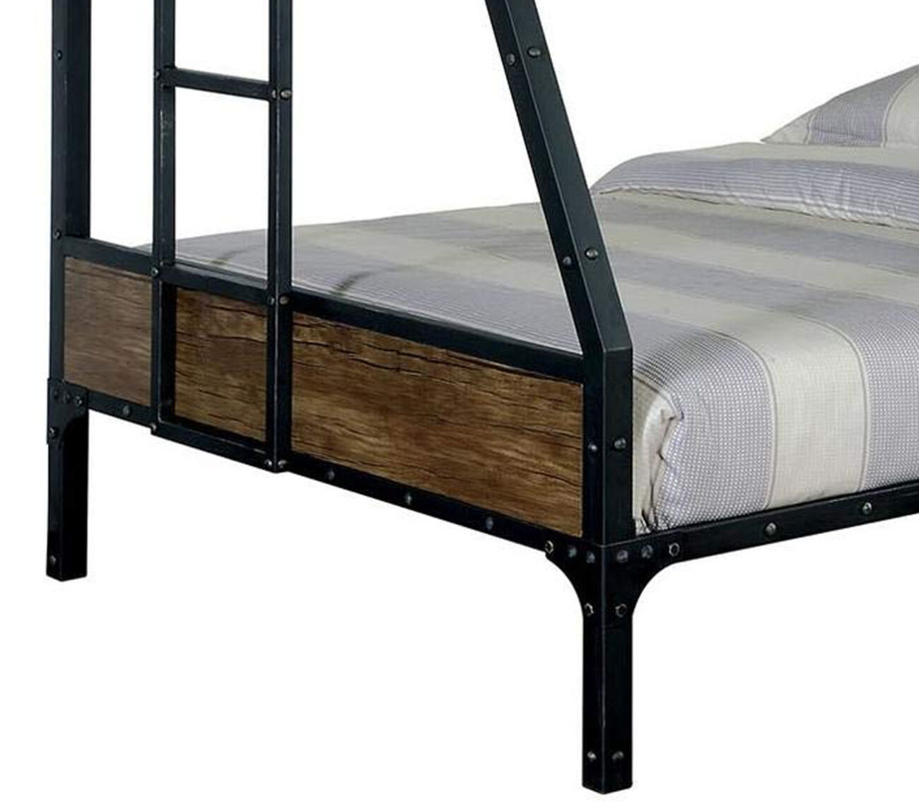 Wooden & Metal Frame Twin/Full Size Bunk Bed, Black