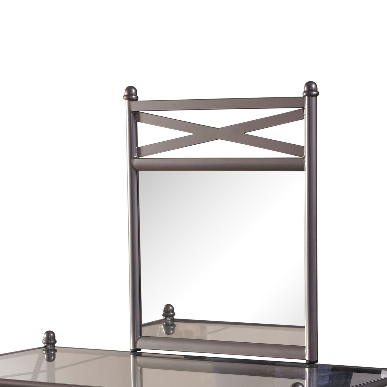 Metal and Glass Vanity Set with Crossbar Support, Brown and Black