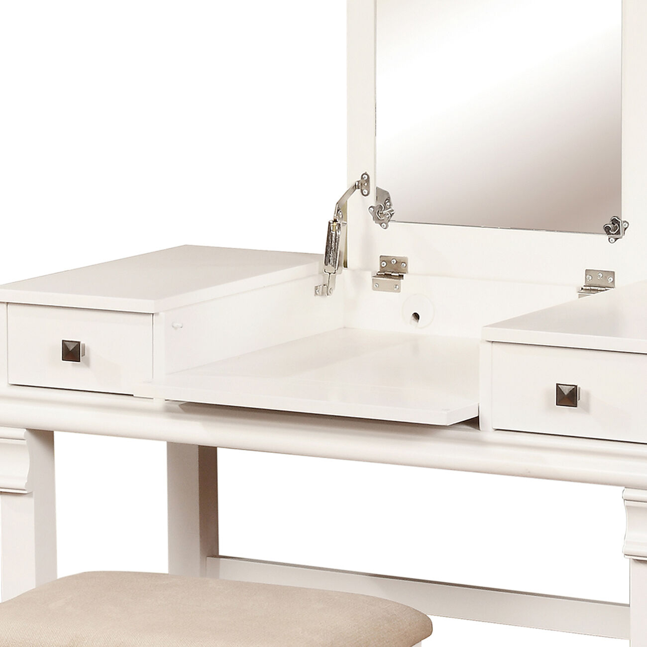Wooden Vanity Set with Flip Top Mirror and 2 Drawers, White and Beige