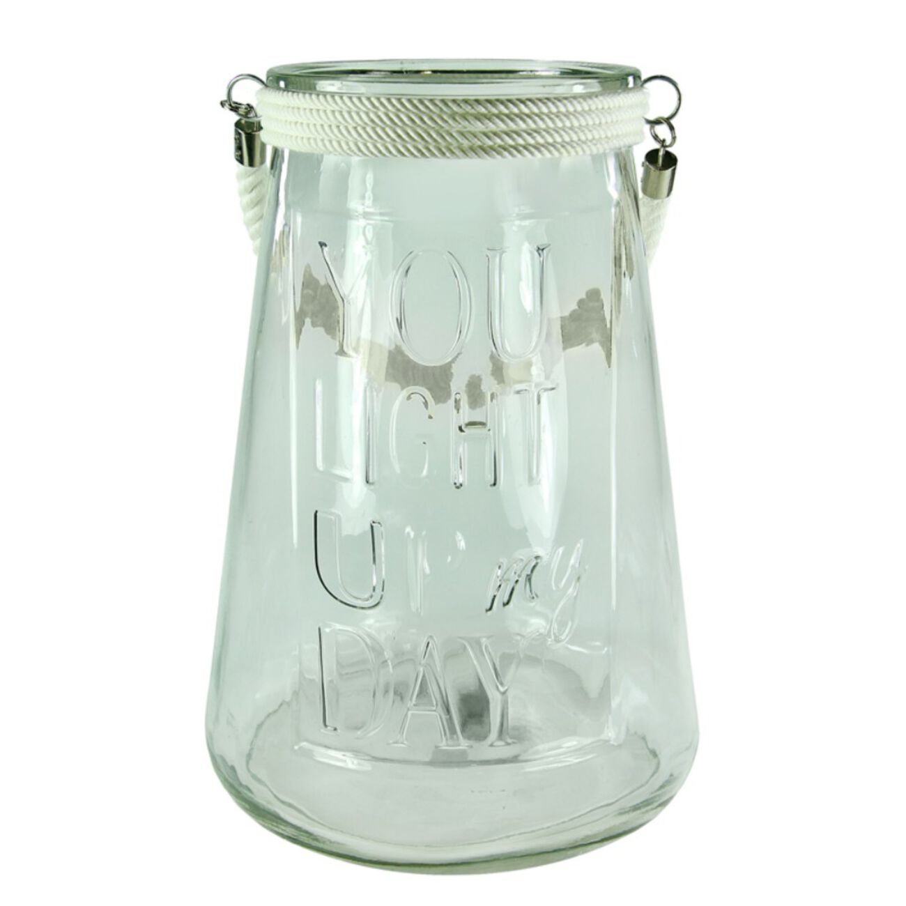 Clear Glass Lantern With Rope, White