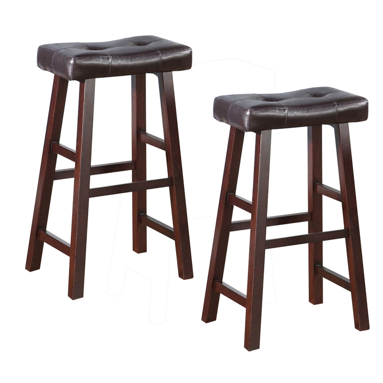 Leather Upholstered Wooden Bar Stools Brown Set Of 2