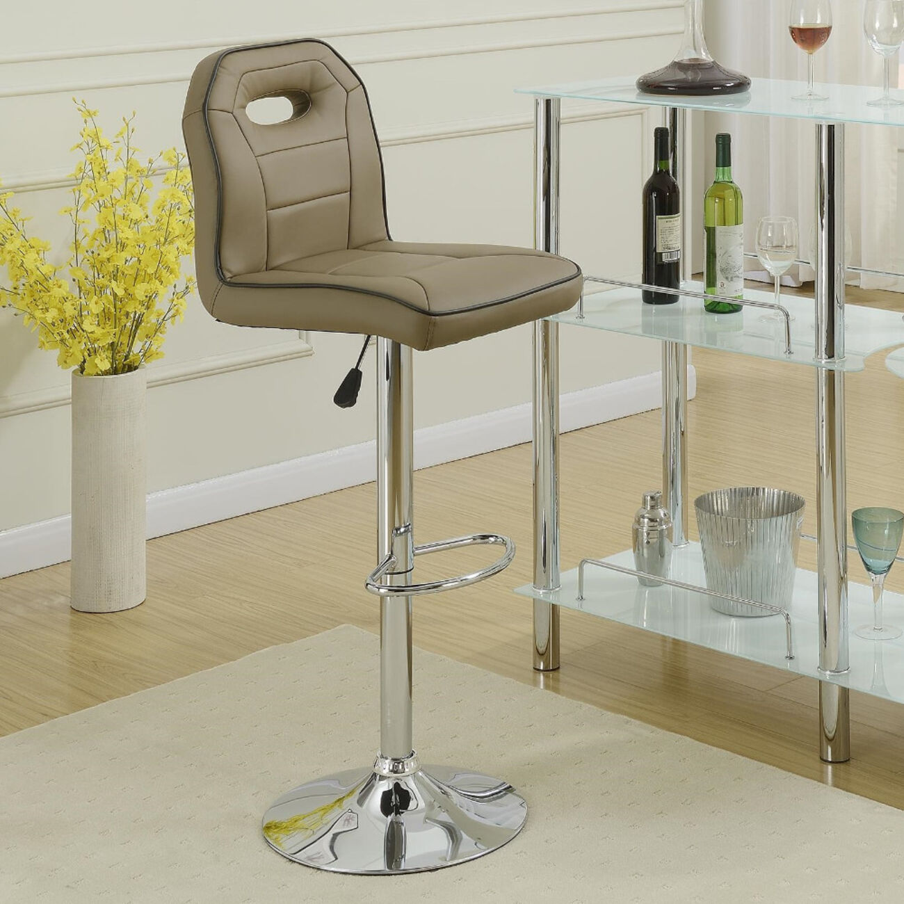 Swivel Bar Stool With Adjustable Height And Foot rest Set Of 2 Brown