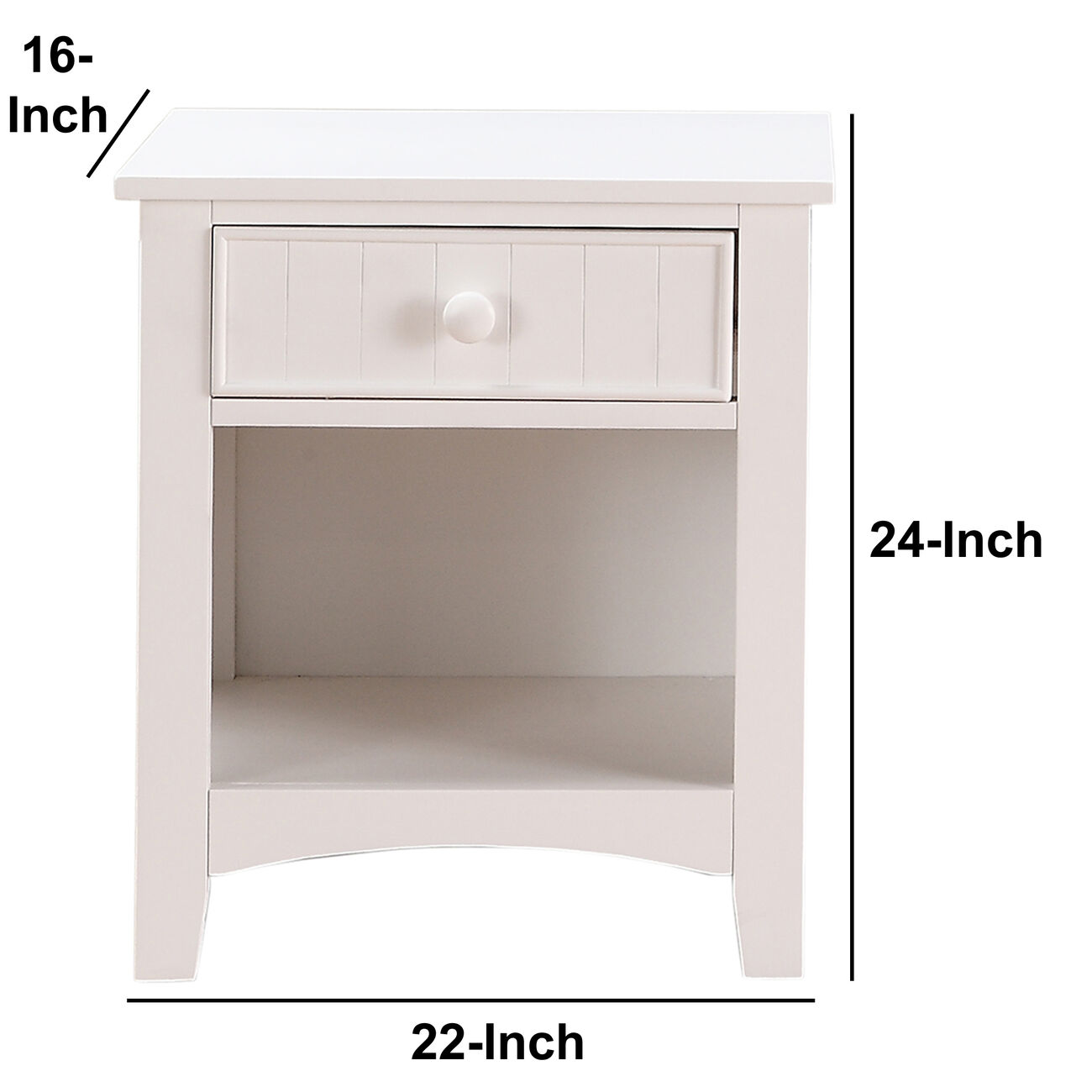 Wooden Night Stand With Bottom Open Shelf, White