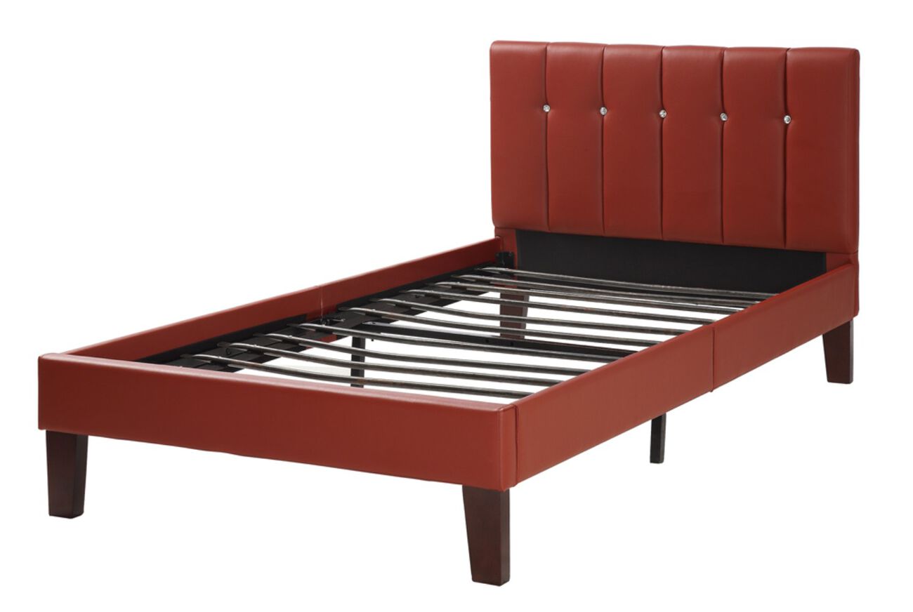 Faux Leather Upholstered Full Size Bed In Red