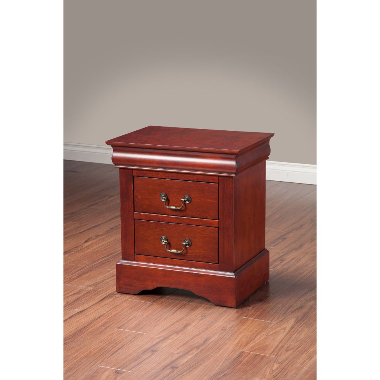 Rubberwood Nightstand With 2 Drawers Brown