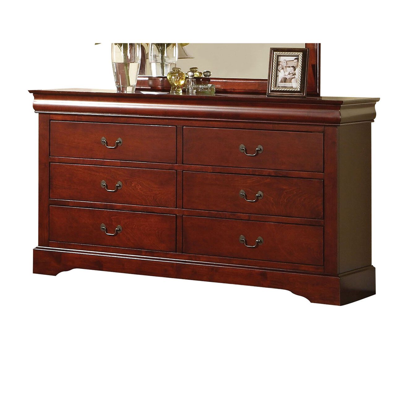 Wooden Dresser With Six Drawers , Cherry Brown