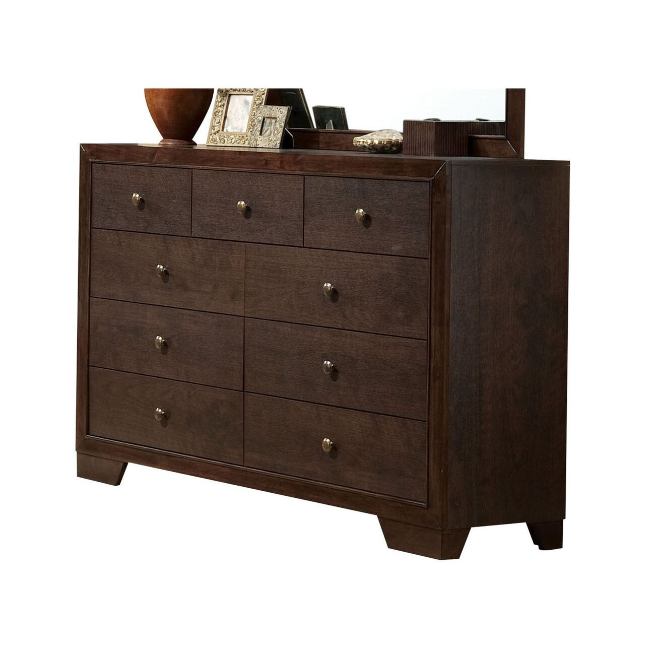 Contemporary Style Wooden Dresser With 9 Drawers, Espresso Brown