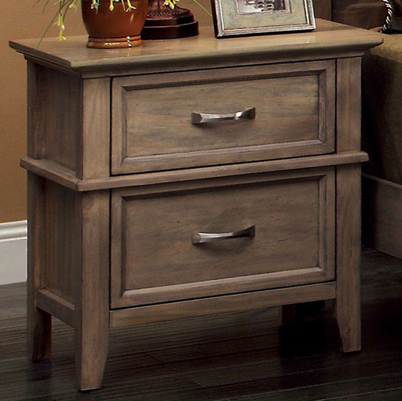 Loxley Transitional Nightstand, Weathered Oak Finish