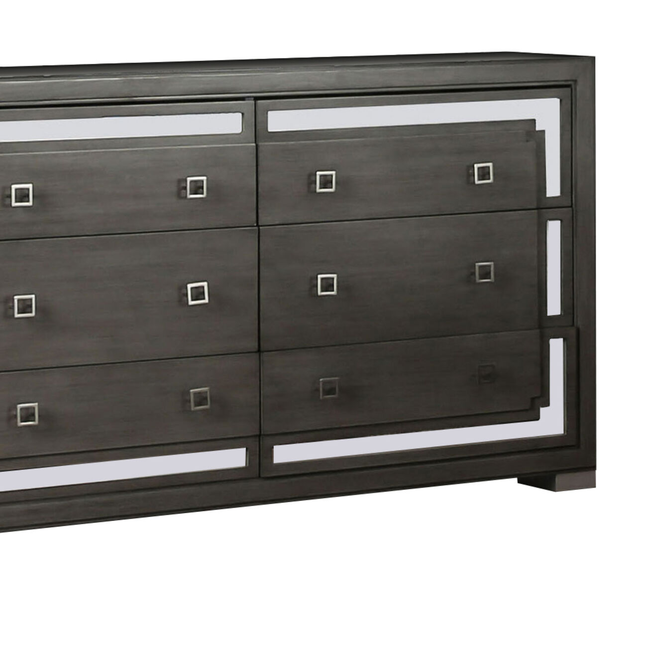 Contemporary Wood and Mirror Dresser with 6 Drawers, Gray and Clear