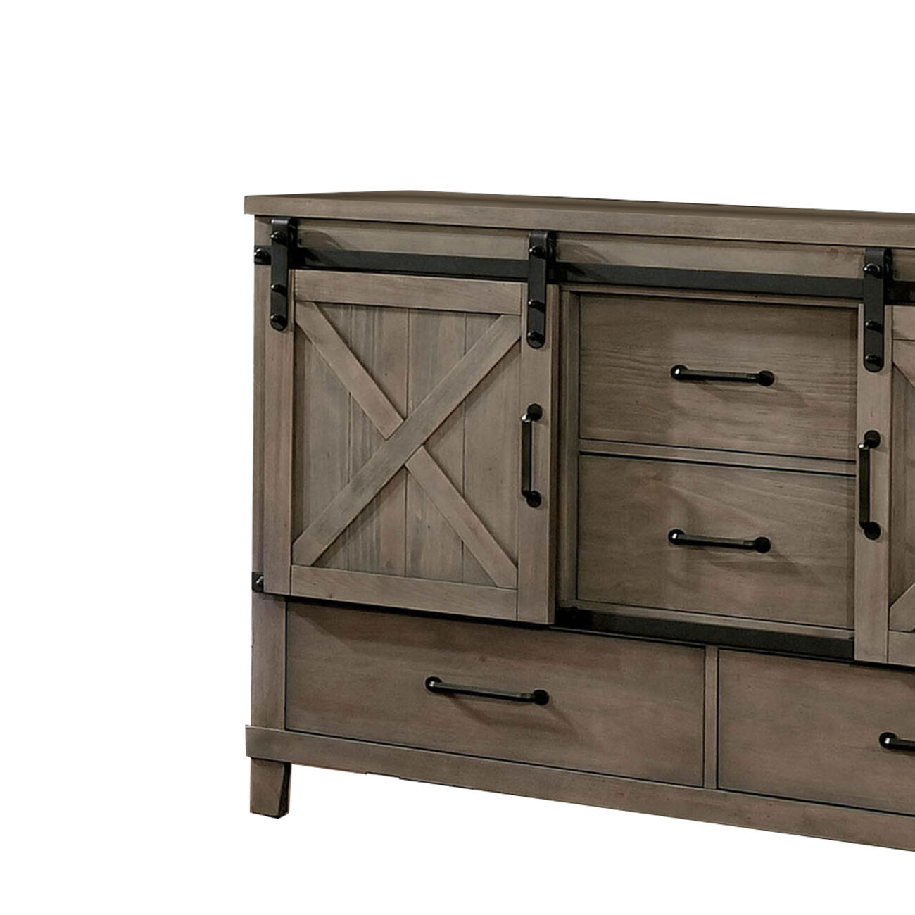 Wood and Metal Dresser with Sliding Cabinets, Taupe Brown and Black