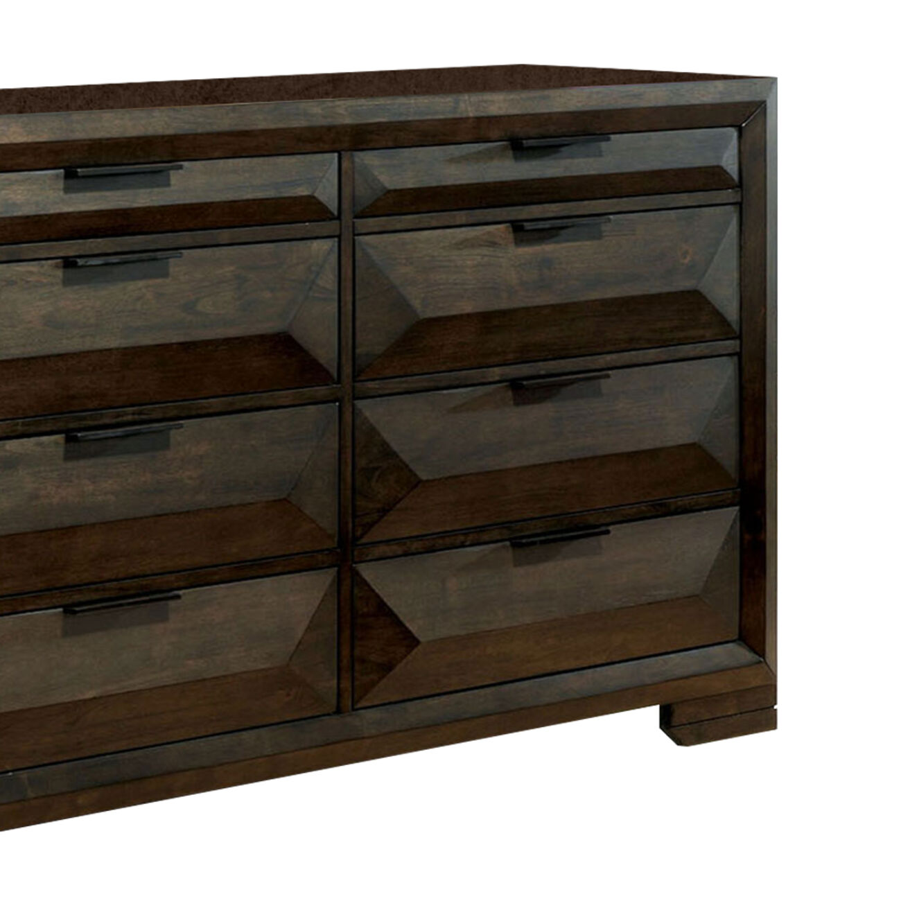 Wooden Dresser with 8 Drawers and Geometric Details, Espresso Brown