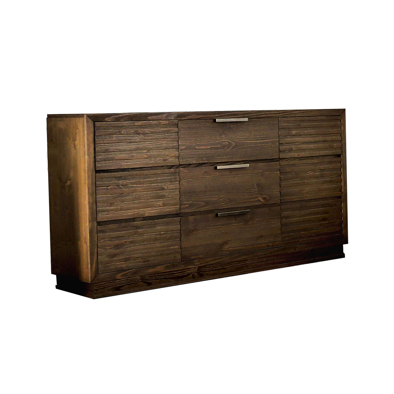9 Drawer Rustic Style Wooden Dresser with Finger Pull Handles, Brown