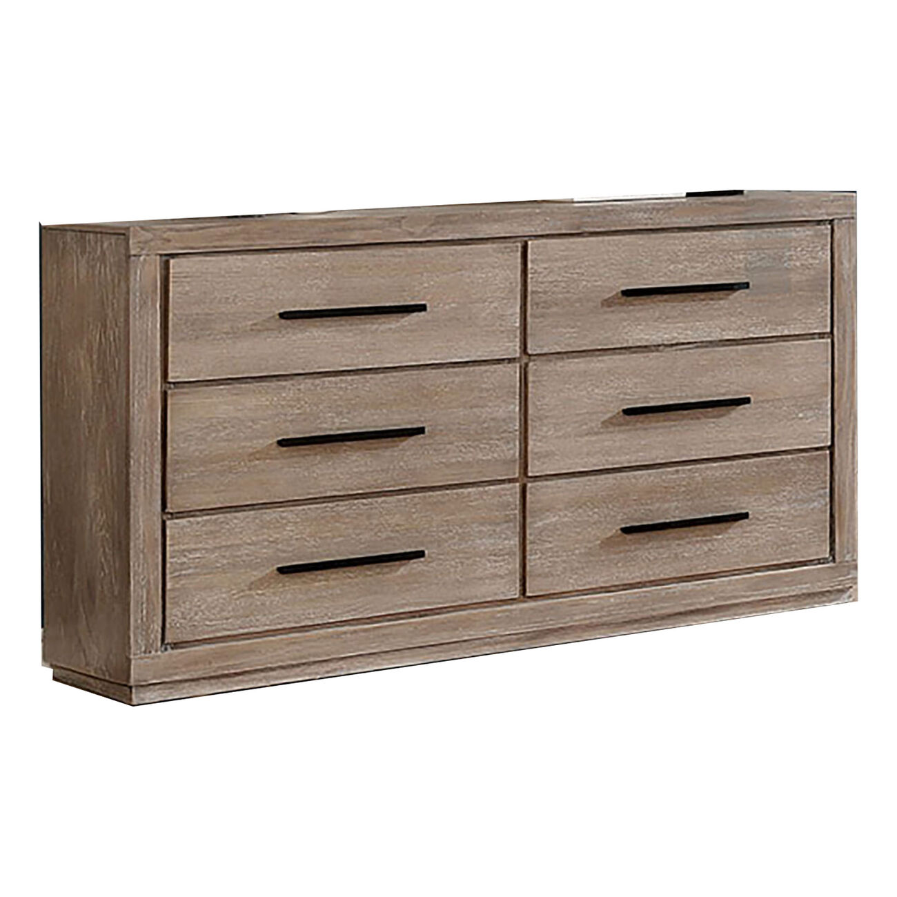 6 Drawer Transitional Style Wooden Dresser with Bar Handles, Brown