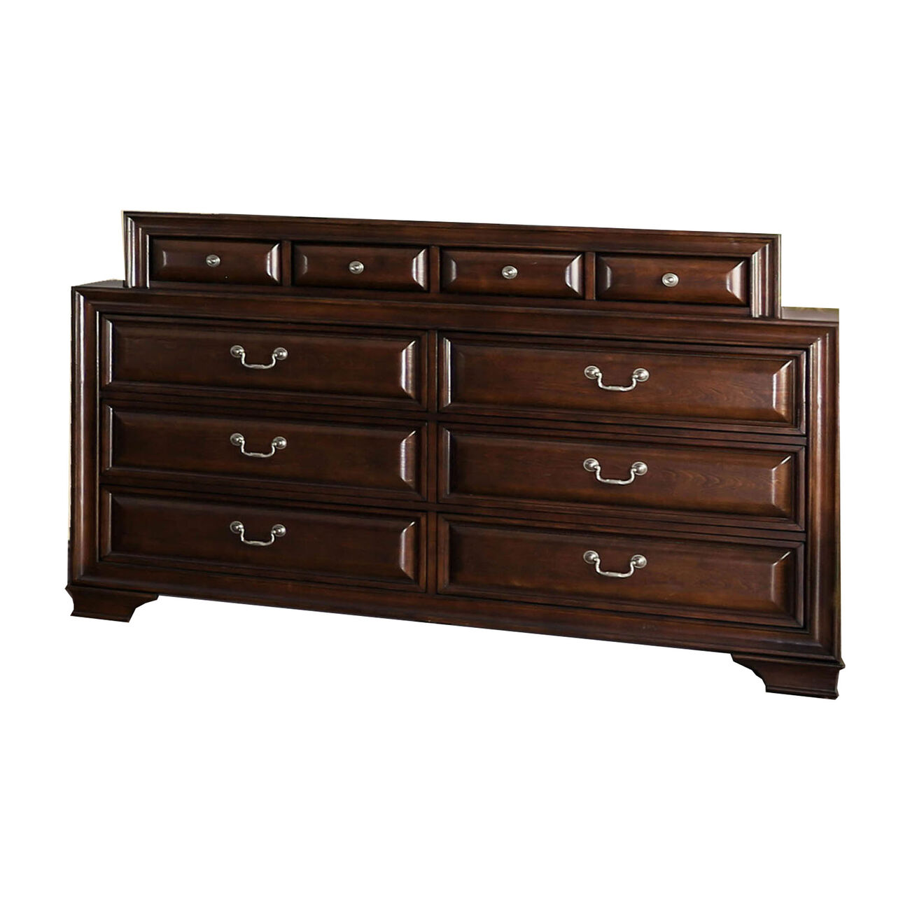 Transitional Wooden Dresser with 10 Drawers and bracket Legs, Brown