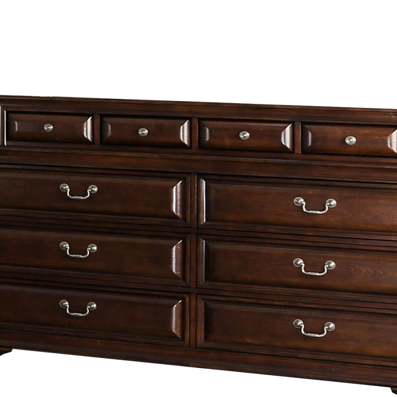Transitional Wooden Dresser with 10 Drawers and bracket Legs, Brown