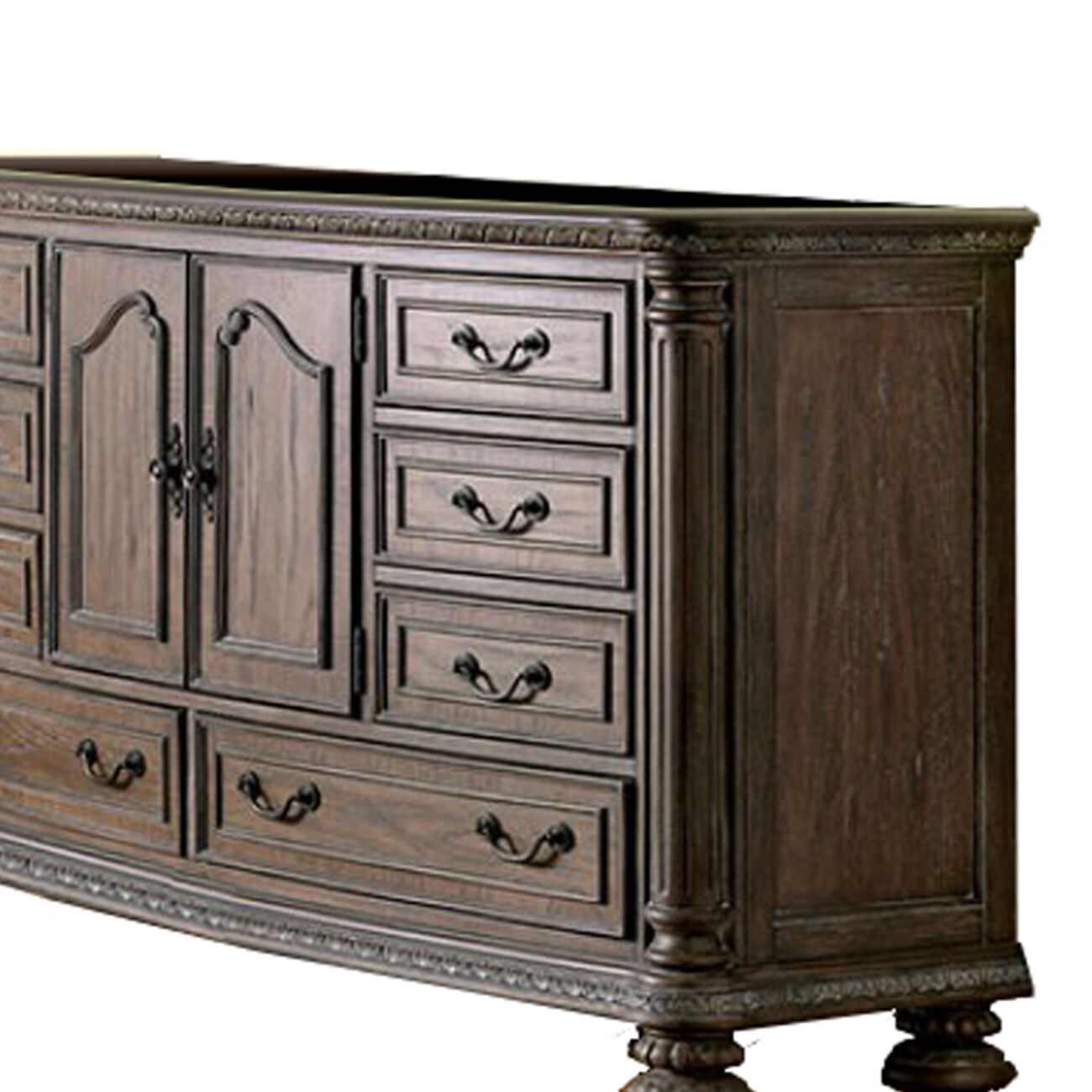8 Drawers Wooden Dresser with Cabinet and Carving Details, Brown