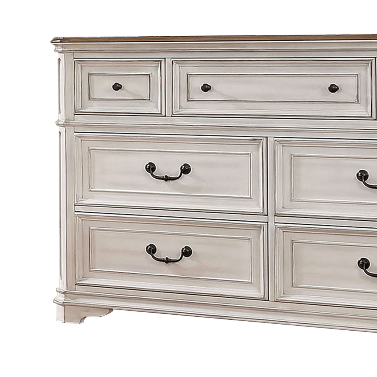 Transitional Wooden Dresser with 7 Drawers and Bracket Legs, White