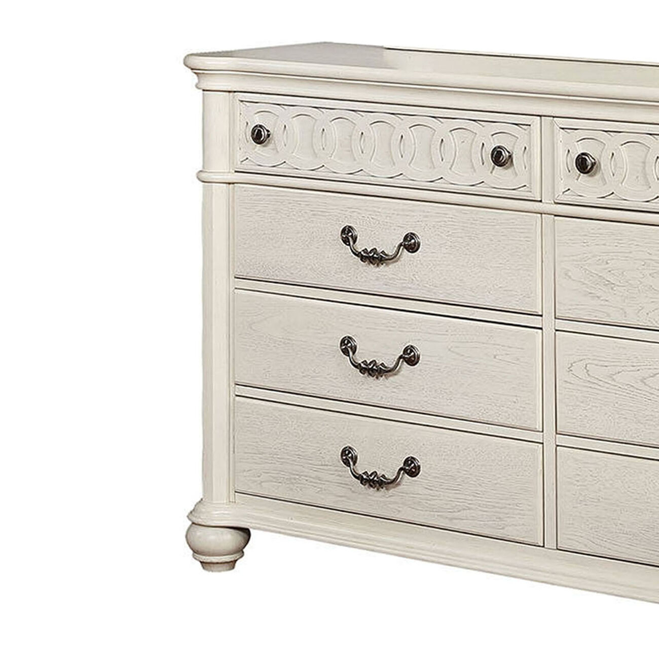 Wooden 8 Drawers Dresser with Turned Legs and Metal Pulls, White