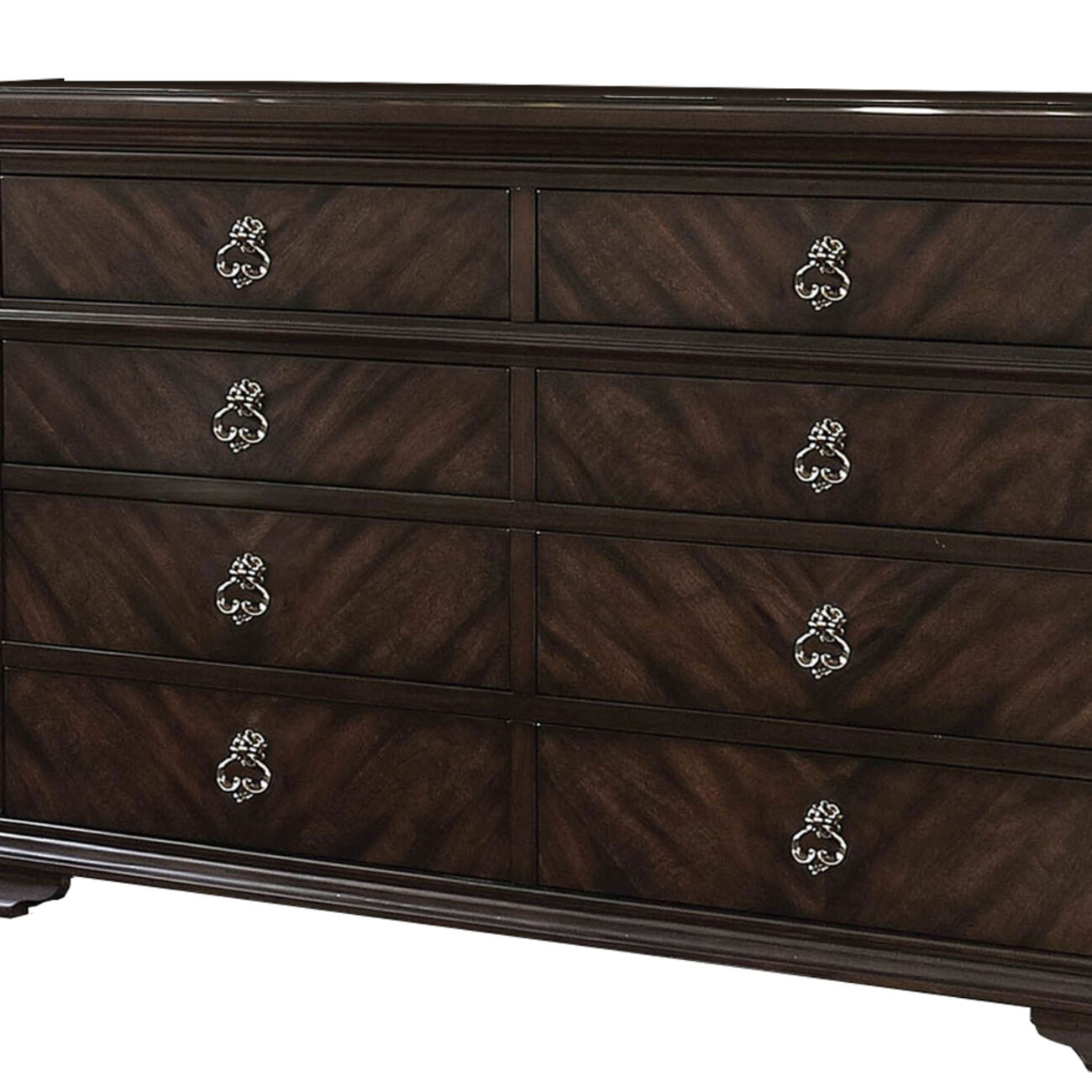 Traditional 8 Drawer Wooden Dresser with Bracket Legs Support, Brown