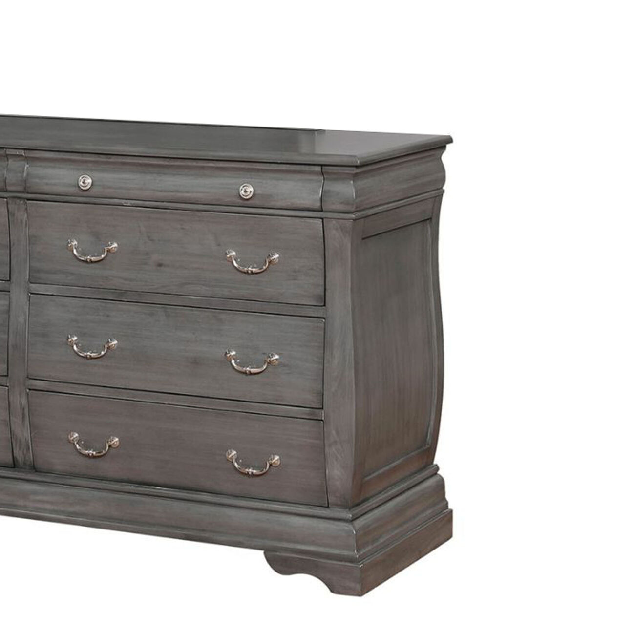 Transitional Wooden Dresser with 8 Drawers and Bracket Legs, Gray