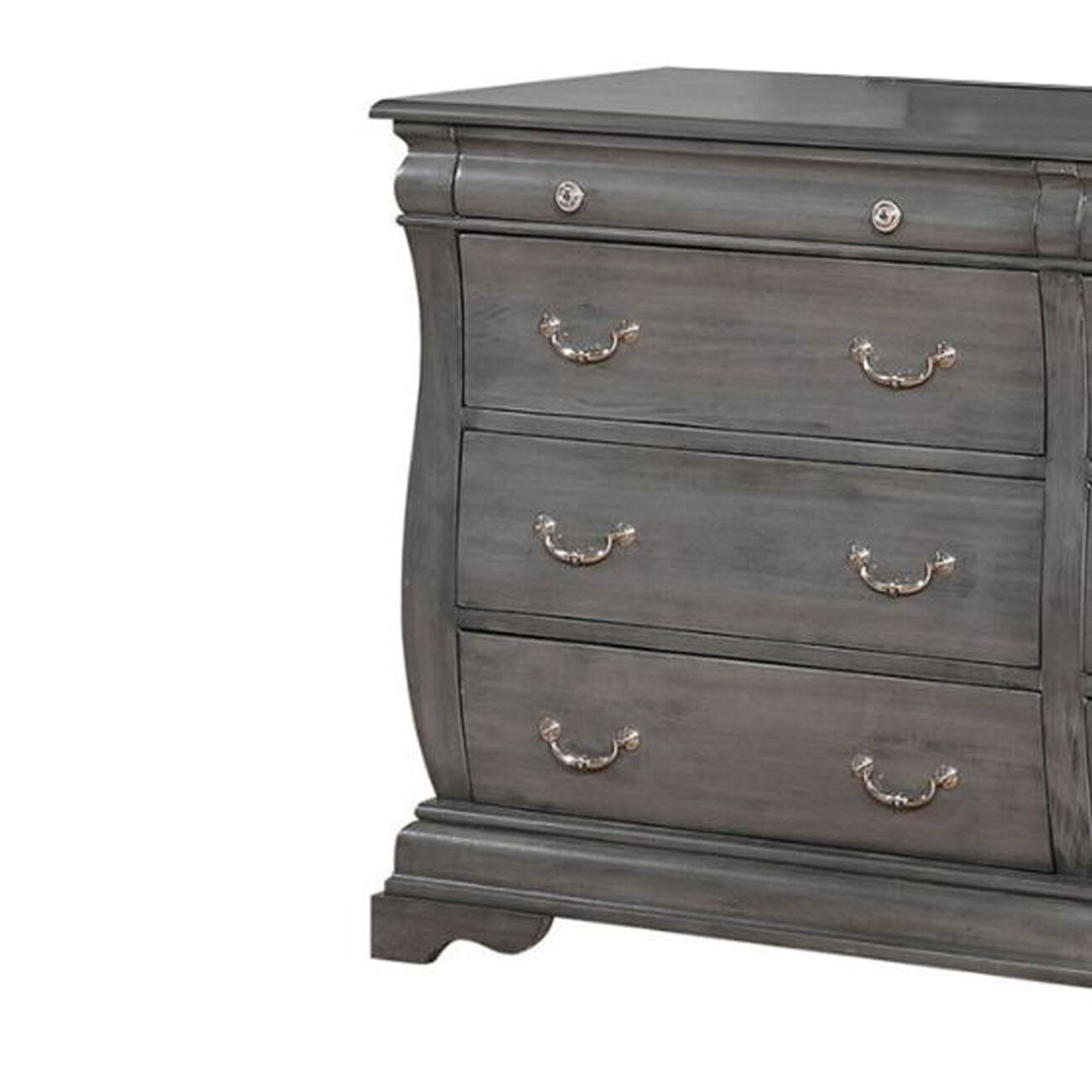 Transitional Wooden Dresser with 8 Drawers and Bracket Legs, Gray