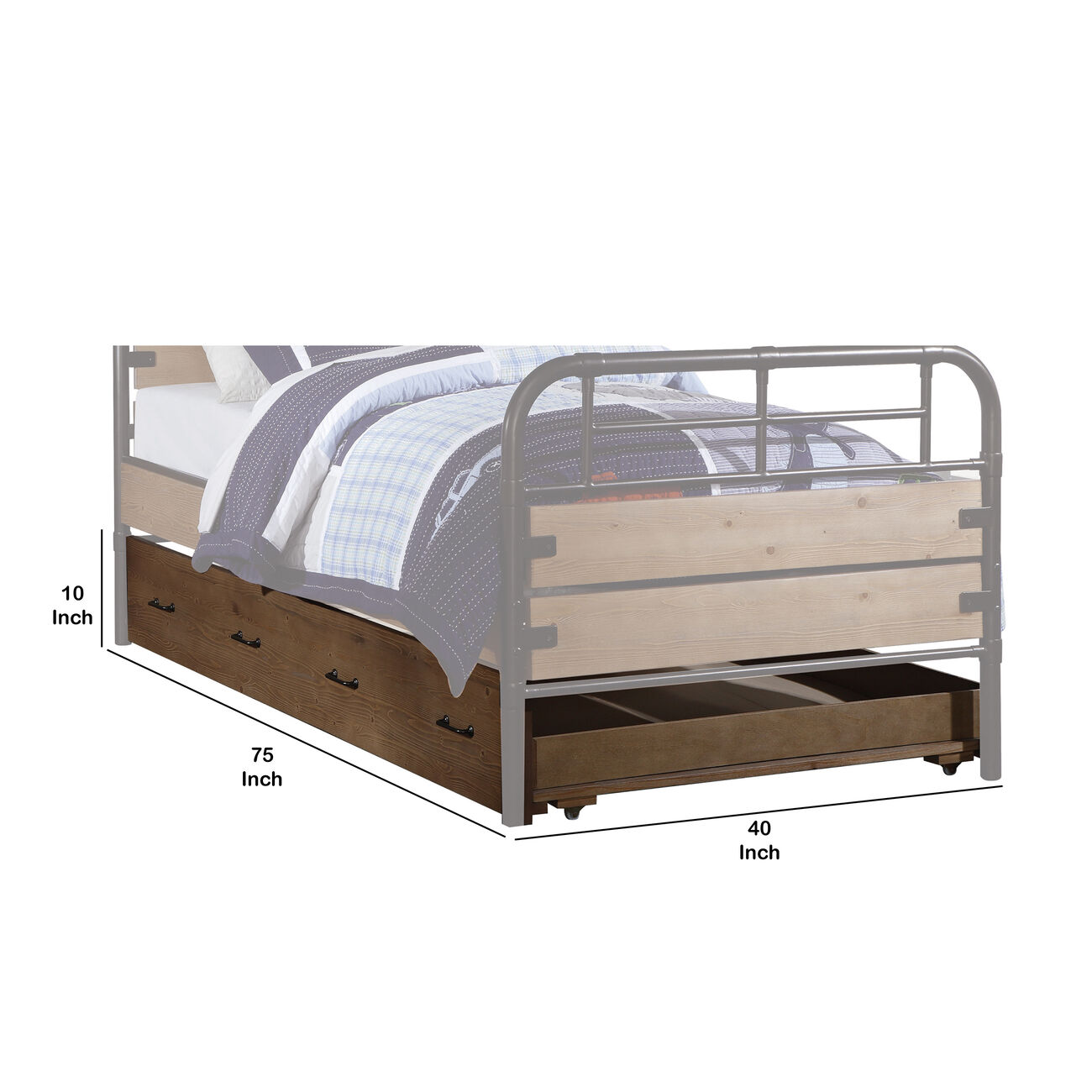 Wooden Twin Size Trundle Bed with Caster Wheels, Brown
