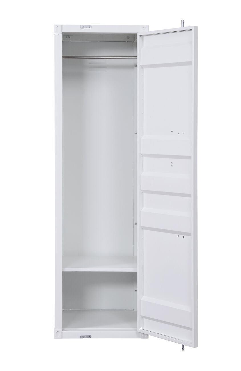 Industrial Style Metal Wardrobe with Recessed Door Front, White