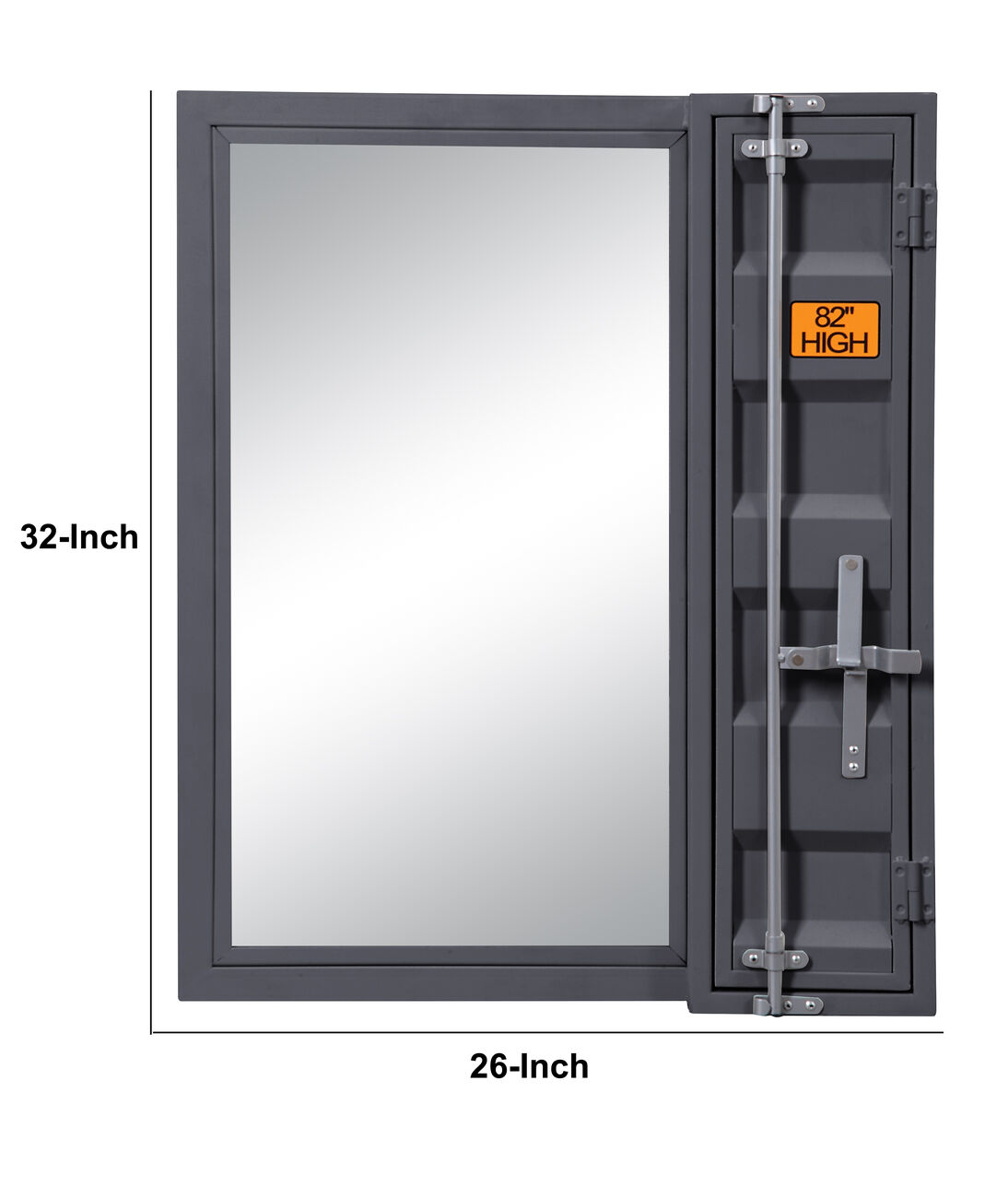 Industrial Style Metal Vanity Mirror with Recessed Door Storage, Gray
