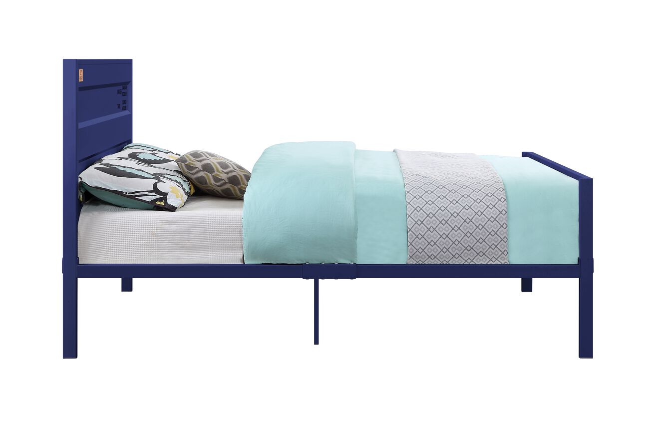 Industrial Style Metal Full Size Bed with Straight Leg Support, Blue