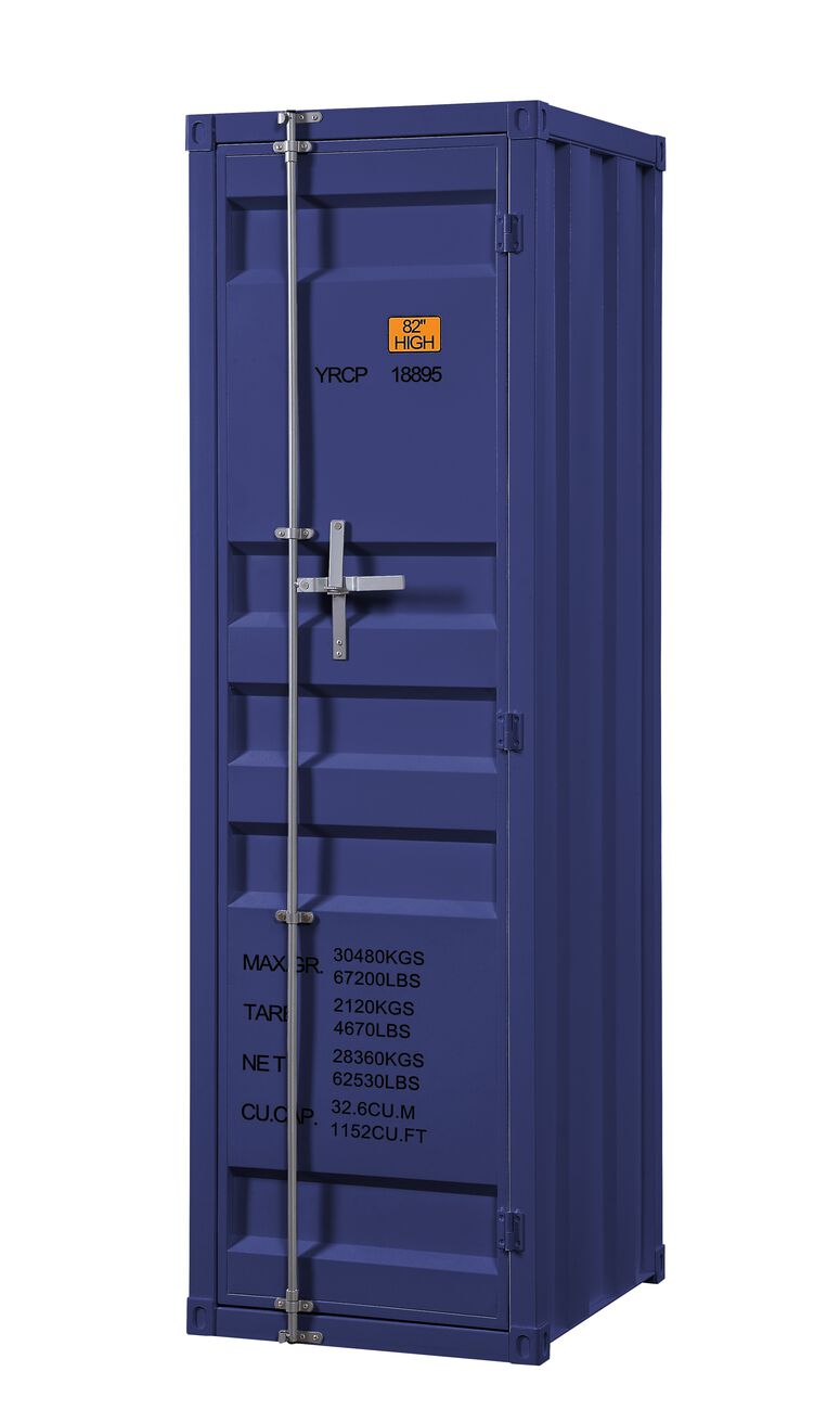 Industrial Style Metal Wardrobe with Recessed Door Front, Blue