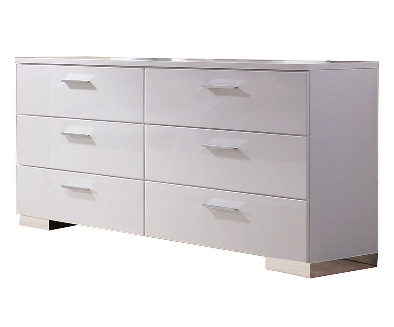 High Gloss Finish Wood and Metal Dresser with 6 Spacious Drawers,White