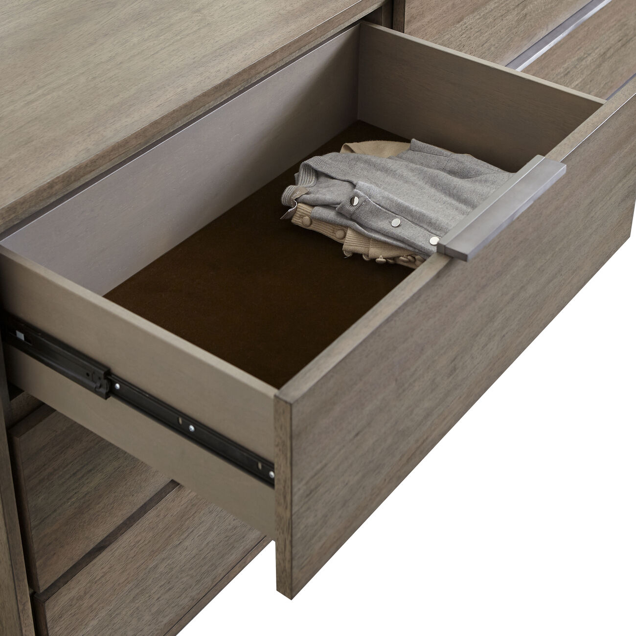 Asymmetrical 6 Drawer Wooden Dresser with Tubular Legs, Brown
