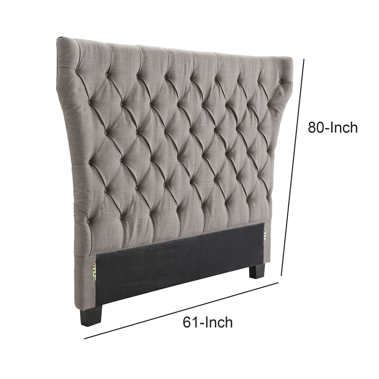 Linen Upholstered Queen Size Button Tufted Headboard, Gray and Black