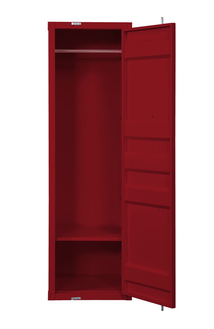 Single Door Wardrobe with Double Storage Compartment and Cremone Bolt, Red