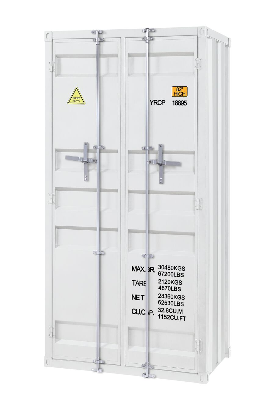 Double Door Storage Wardrobe with Recessed Panels and Cremone Bolts, White