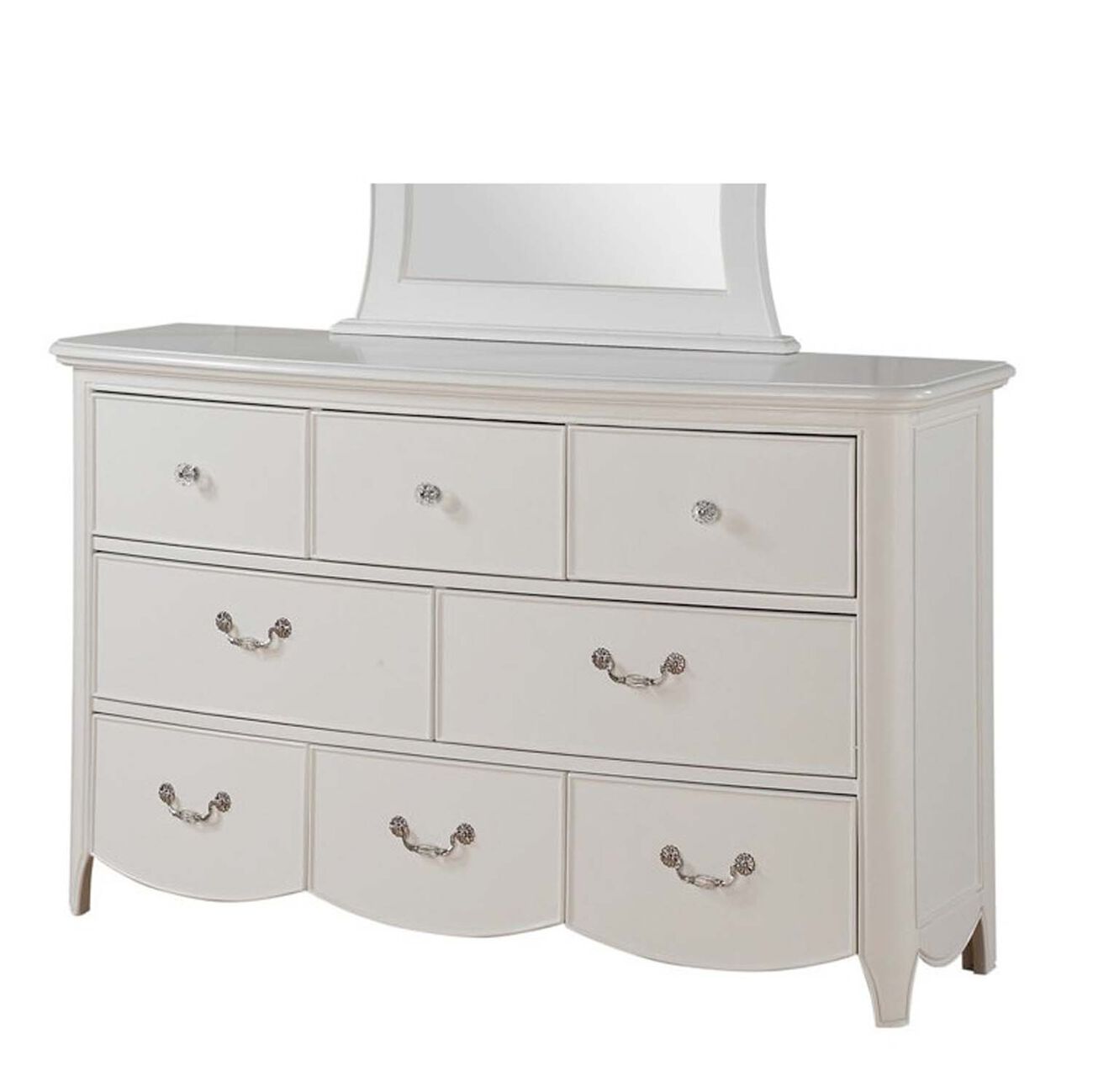 8 Drawer Dresser with Crystal Metal Handles and Tapered Legs, White