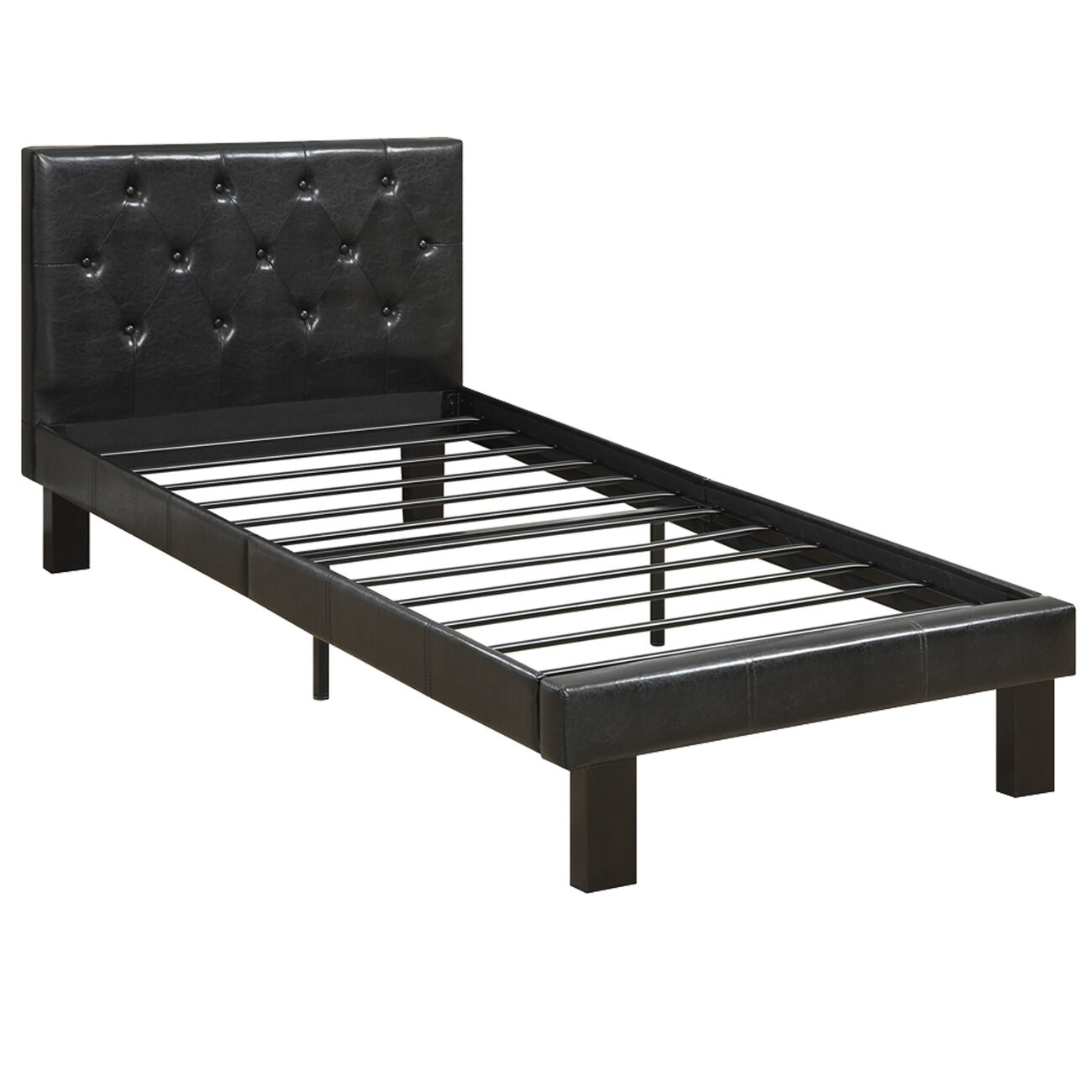 Faux Leather Upholstered Full size Bed With tufted Headboard, Black