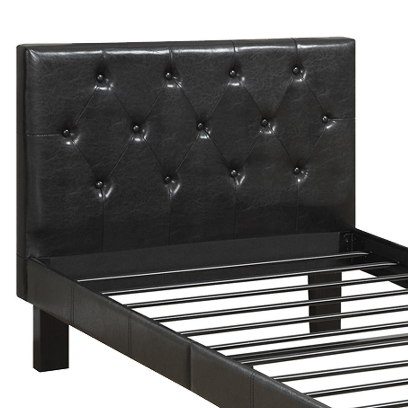 Faux Leather Upholstered Full size Bed With tufted Headboard, Black