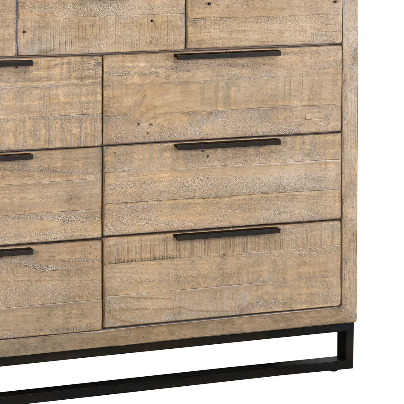 Wooden 9 Drawer Dresser with Bar Handles and Metal Sled Base, Taupe Brown
