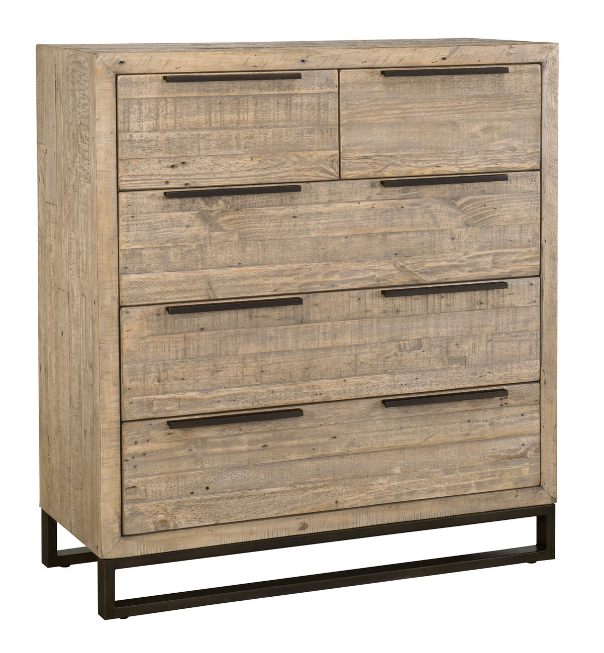 Wooden 5 Drawer Dresser with Bar Handles and Metal Sled Base, Taupe Brown
