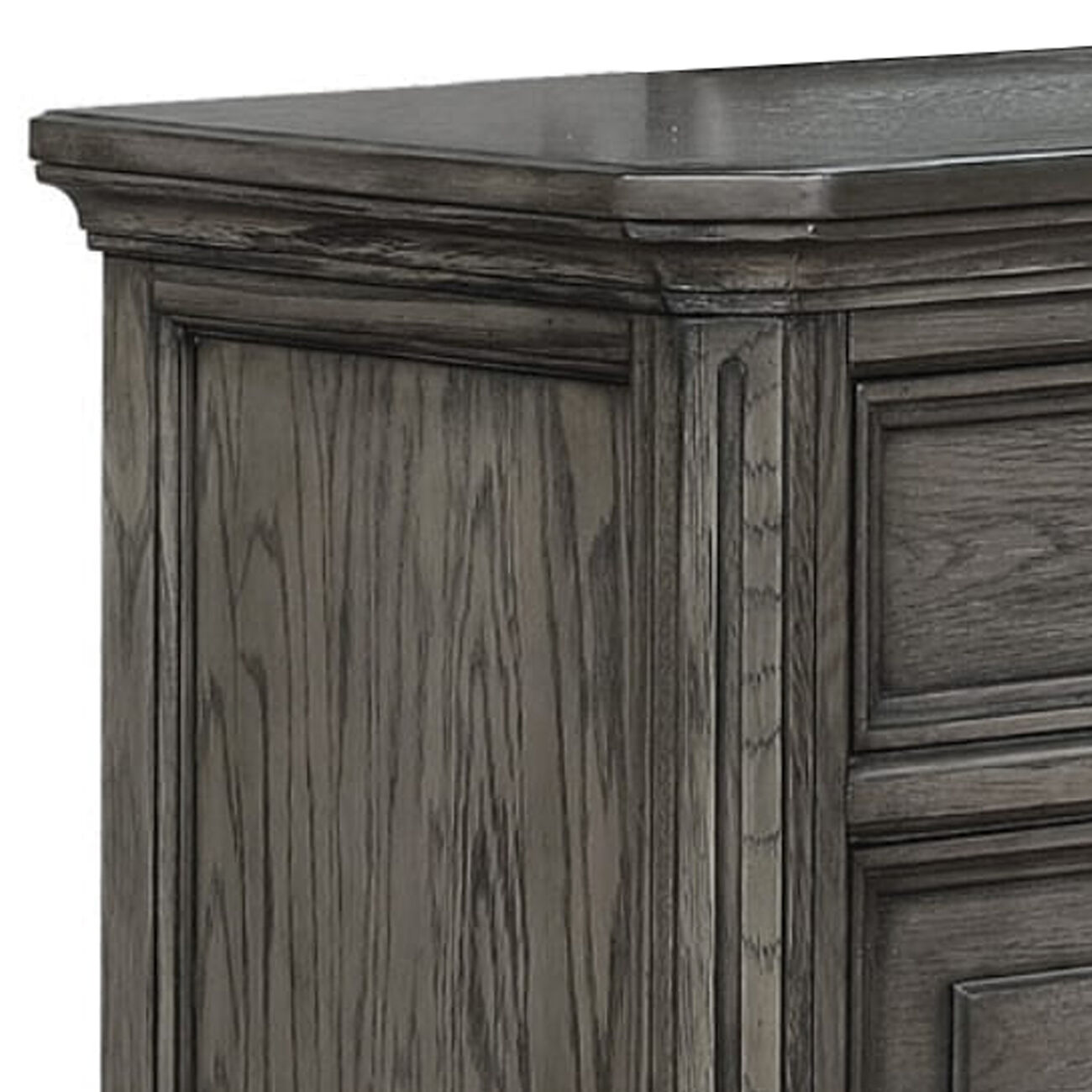 Grained Wooden Frame Dresser with 7 Drawers and Bun Feet, Gray
