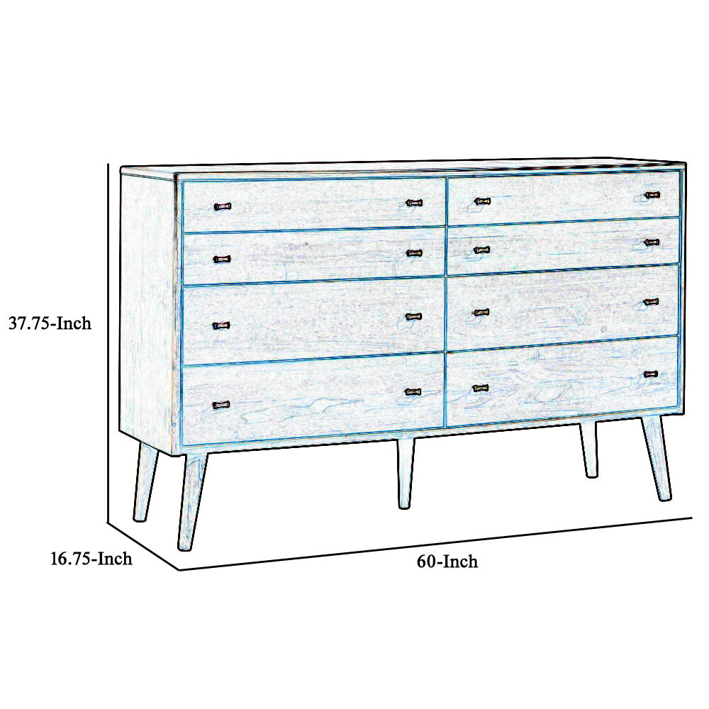 8 Drawer Transitional Dresser with Metal Pulls and Splayed legs, Brown