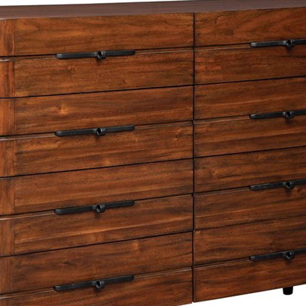 8 Drawer Wooden Dresser with Metal Pulls and Round Tapered Legs, Brown