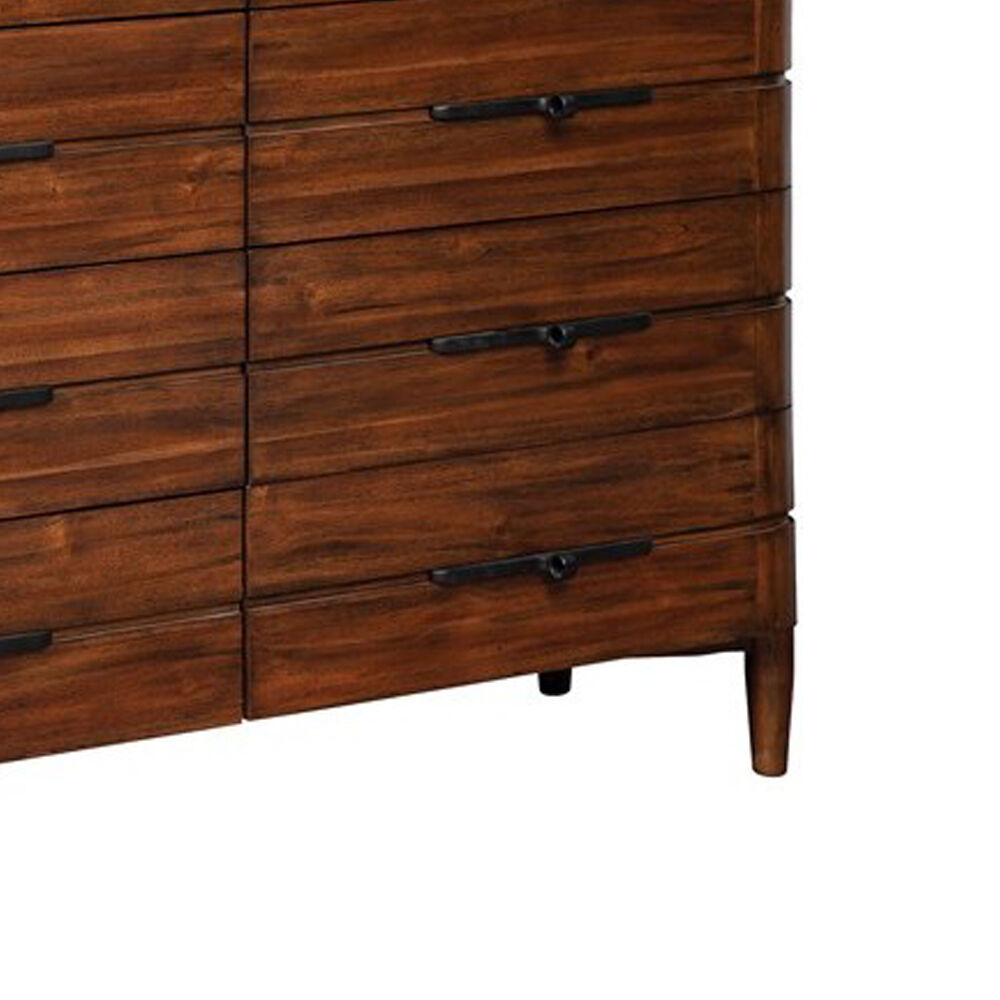 8 Drawer Wooden Dresser with Metal Pulls and Round Tapered Legs, Brown