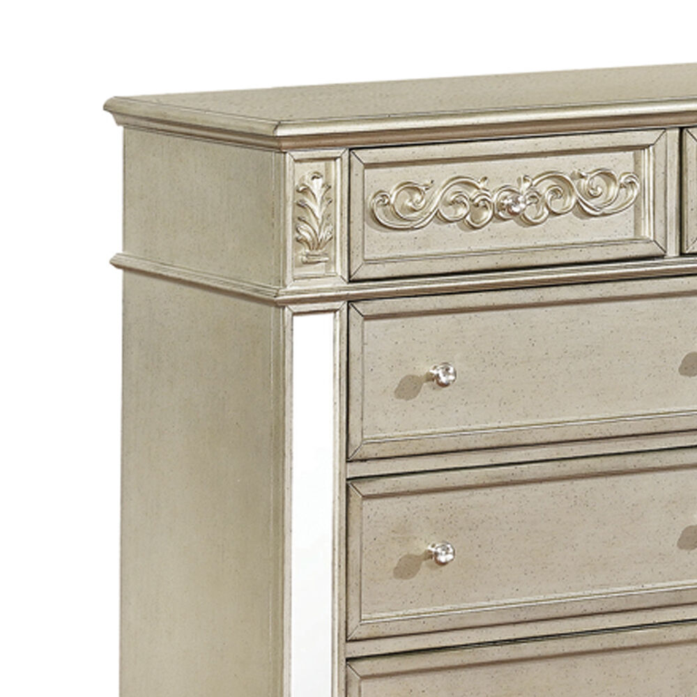 9 Drawers Dresser with Ornate Carving and Bun Feet Support, Silver