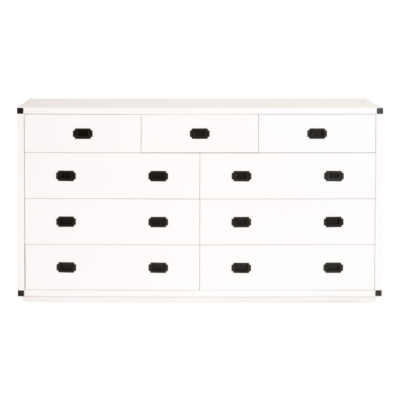 9 Drawers Wooden Media Dresser with Flip Down Storage, White and Black